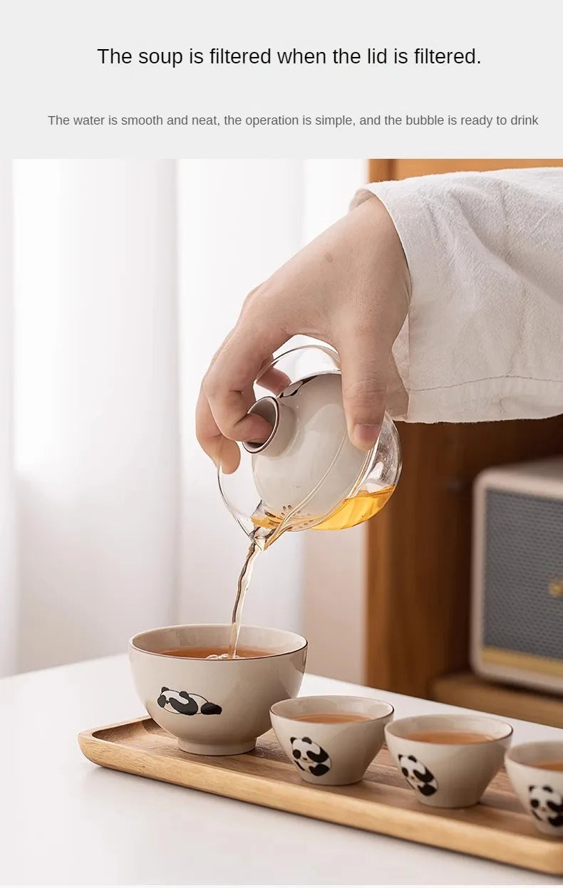 Travel Cute Little Panda Tea Pot Quick Cup Tea Set