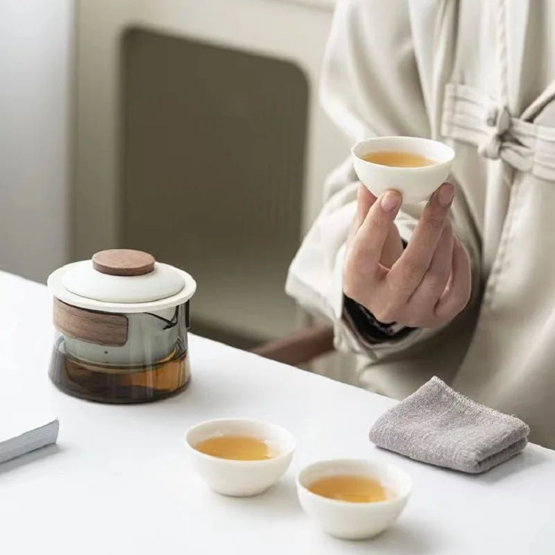 Teapot and Tea Cup Set Kit Household Tea Making Travel Tea Set Outdoor Portable Bag Chinese Tea Set Supplies 1 Bowl 3 Cup