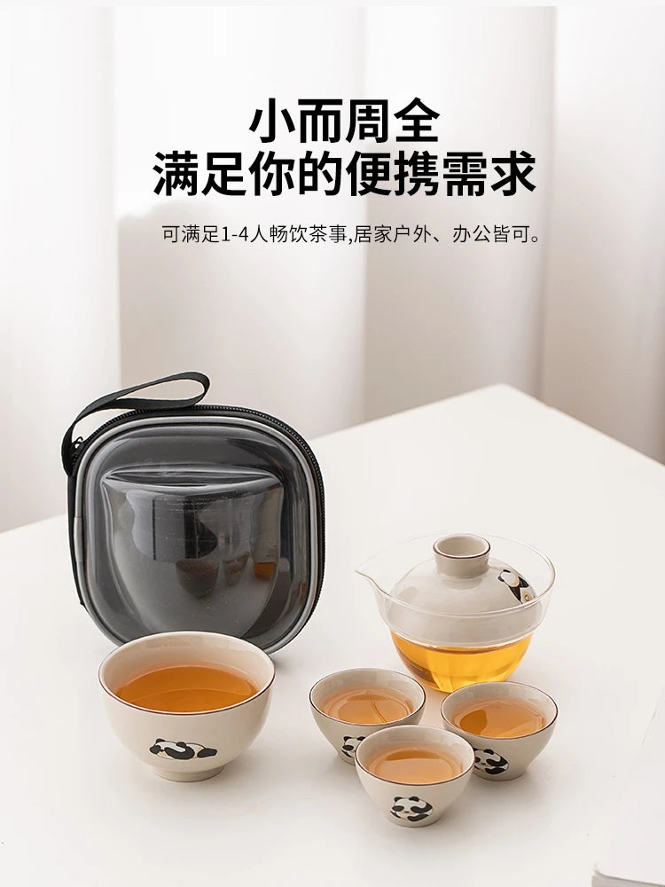 Travel Cute Little Panda Tea Pot Quick Cup Tea Set