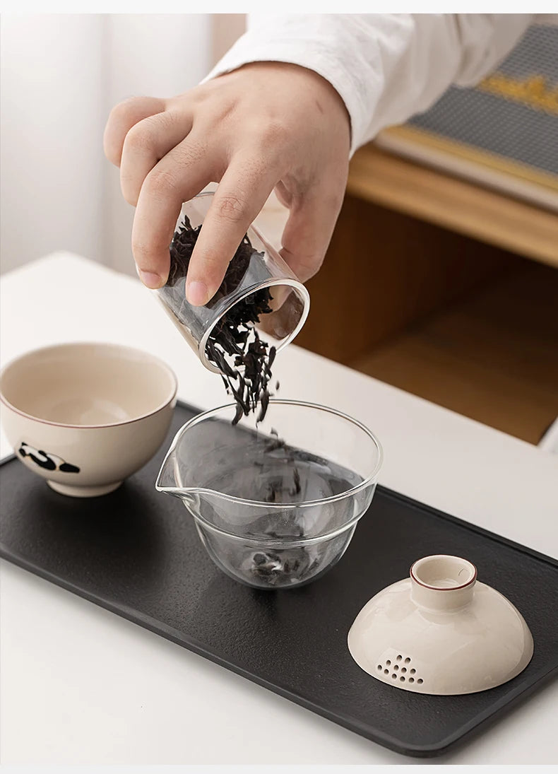 Travel Cute Little Panda Tea Pot Quick Cup Tea Set