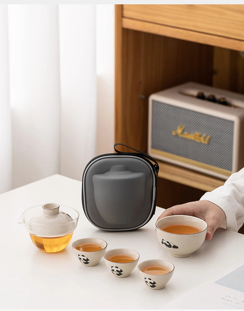 Travel Cute Little Panda Tea Pot Quick Cup Tea Set