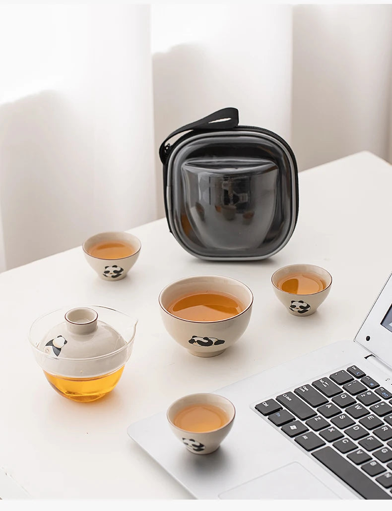 Travel Cute Little Panda Tea Pot Quick Cup Tea Set