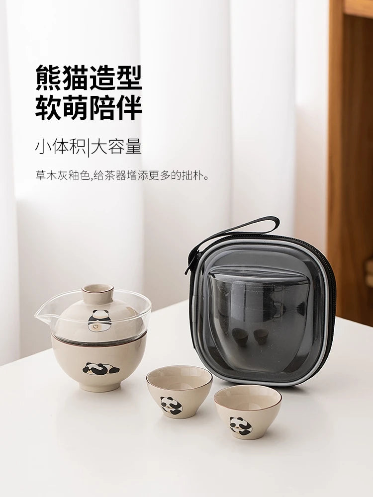 Travel Cute Little Panda Tea Pot Quick Cup Tea Set