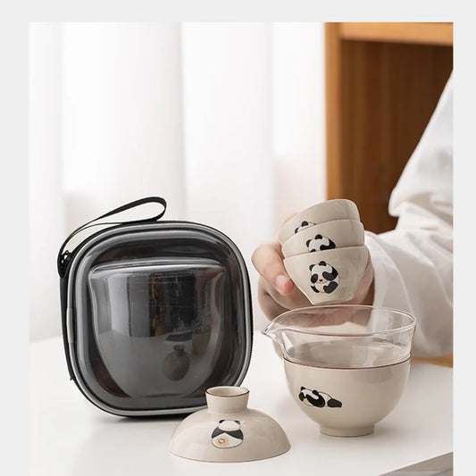 Travel Cute Little Panda Tea Pot Quick Cup Tea Set