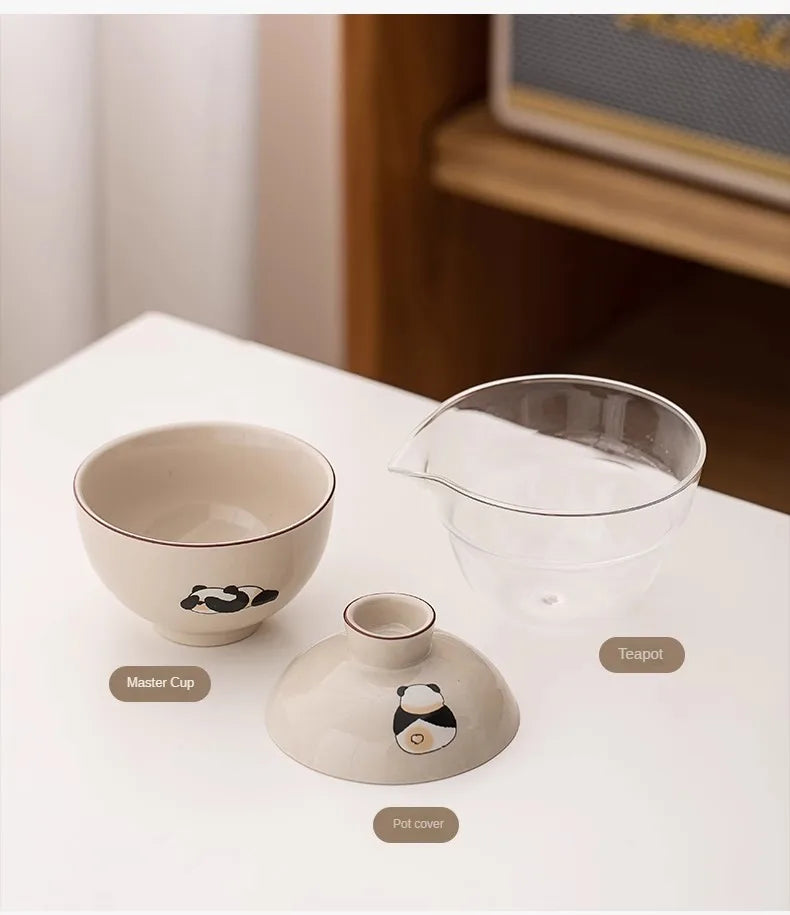 Travel Cute Little Panda Tea Pot Quick Cup Tea Set