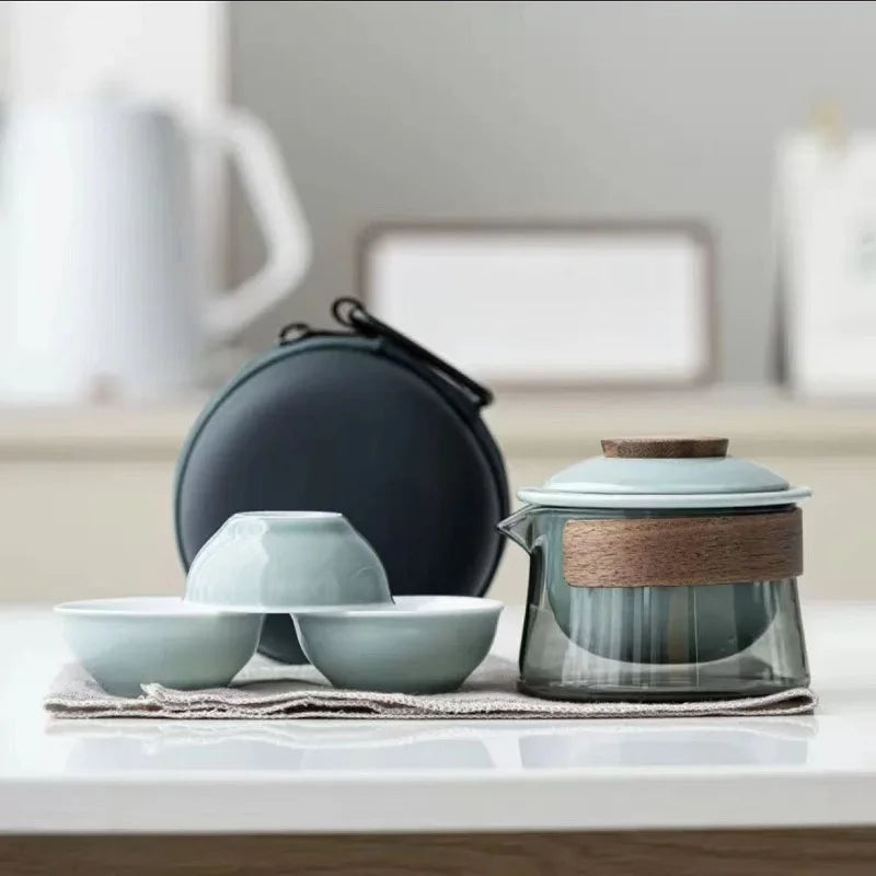 Teapot and Tea Cup Set Kit Household Tea Making Travel Tea Set Outdoor Portable Bag Chinese Tea Set Supplies 1 Bowl 3 Cup
