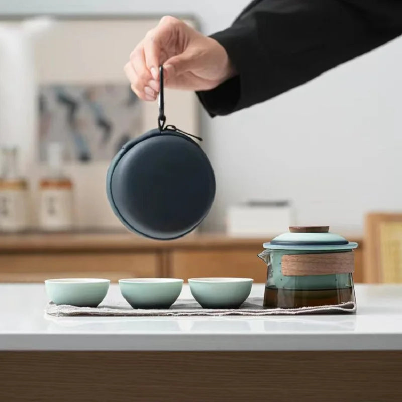 Teapot and Tea Cup Set Kit Household Tea Making Travel Tea Set Outdoor Portable Bag Chinese Tea Set Supplies 1 Bowl 3 Cup