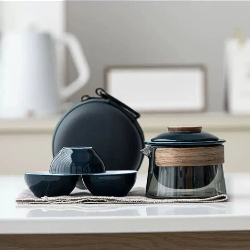 Teapot and Tea Cup Set Kit Household Tea Making Travel Tea Set Outdoor Portable Bag Chinese Tea Set Supplies 1 Bowl 3 Cup