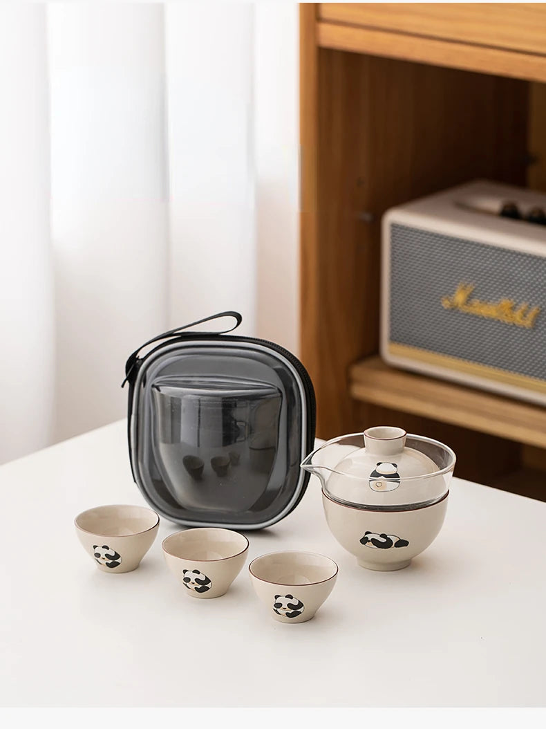 Travel Cute Little Panda Tea Pot Quick Cup Tea Set