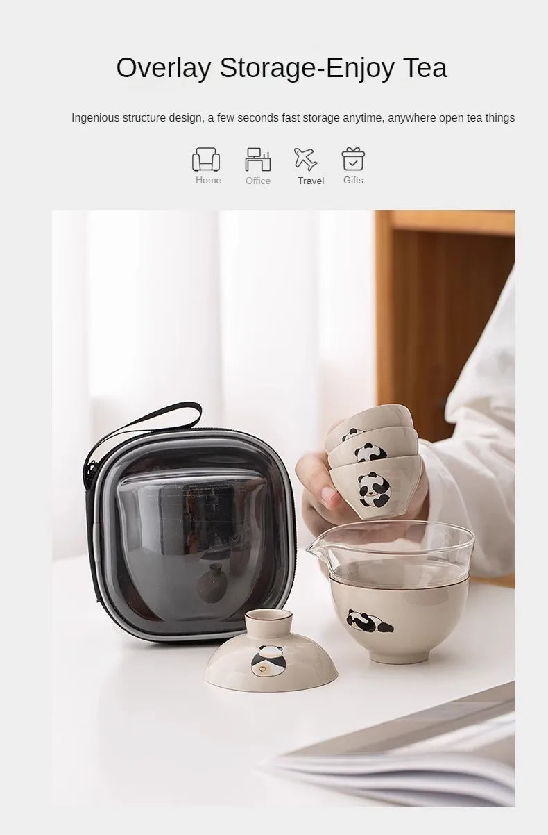 Travel Cute Little Panda Tea Pot Quick Cup Tea Set