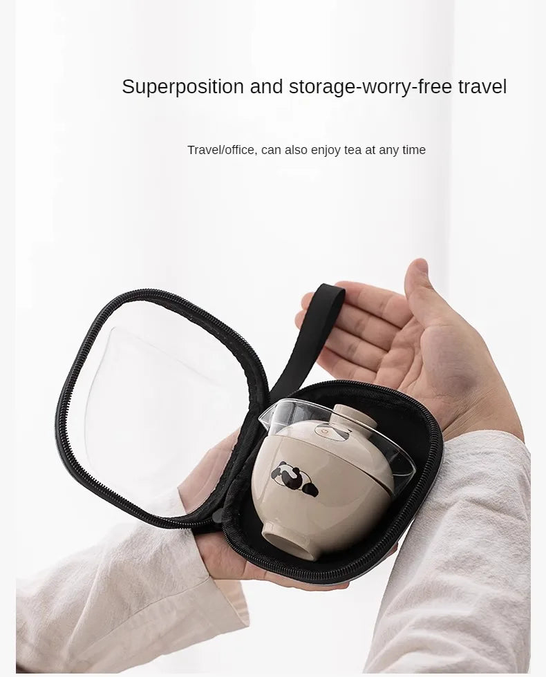 Travel Cute Little Panda Tea Pot Quick Cup Tea Set