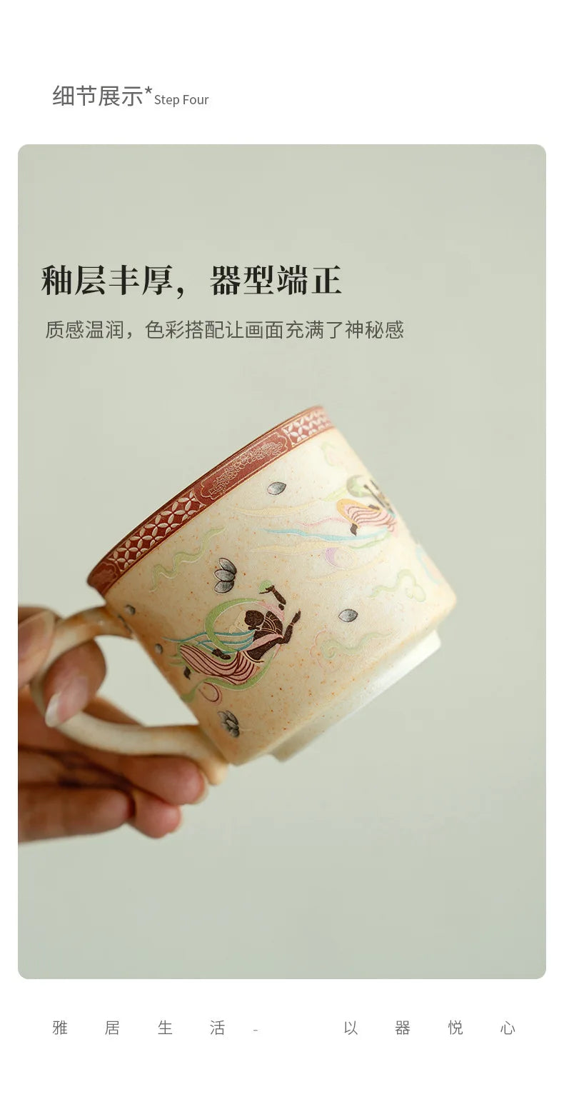 200ml Dunhuang Culture Coffee Cup Set Zen Ceramic Tea Cup Luxury Mug With Spoon Tea Maker Personalized Mug Tea Services Ornament