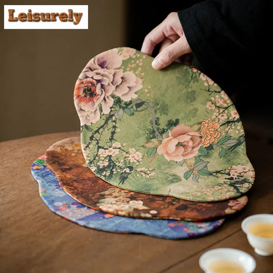 Chinese Juan Silk Watered Gauze Tea Table Mats Cloud Double Sided Absorbent Clay Tea Mat Waterproof Tea Table Cloth Tea Services
