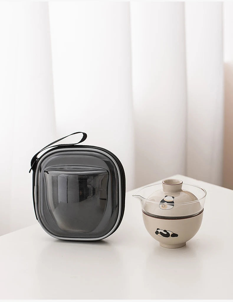 Travel Cute Little Panda Tea Pot Quick Cup Tea Set