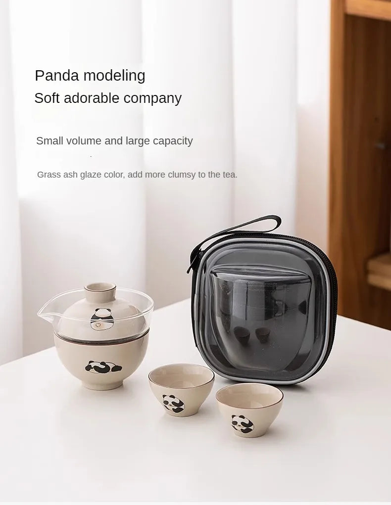 Travel Cute Little Panda Tea Pot Quick Cup Tea Set