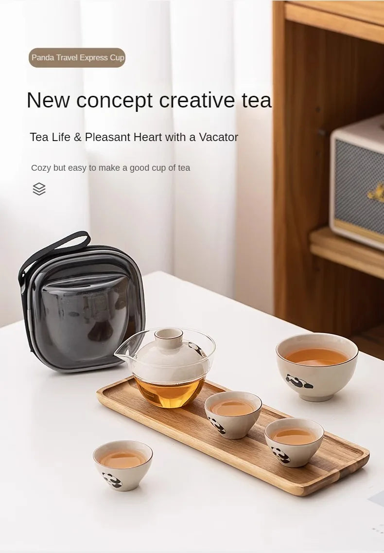 Travel Cute Little Panda Tea Pot Quick Cup Tea Set