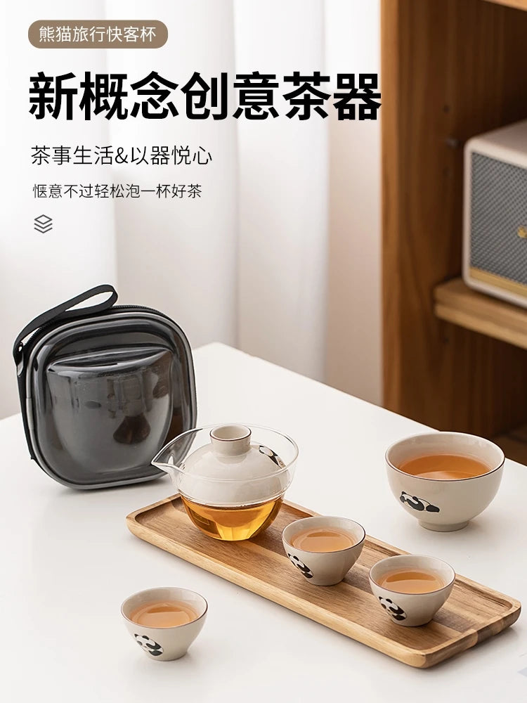 Travel Cute Little Panda Tea Pot Quick Cup Tea Set