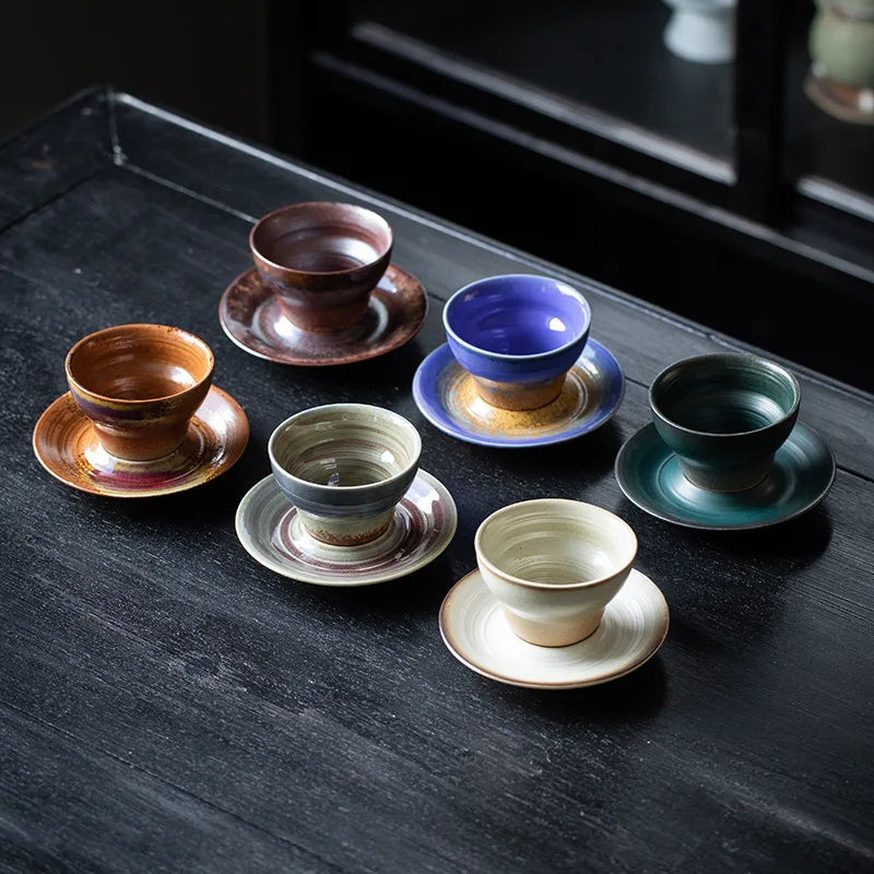 Chinese Retro Coffee Cups and Saucers Concentrated Latte Flower Cups Ceramic Cups Creative Coffee Cups Household Tea Sets