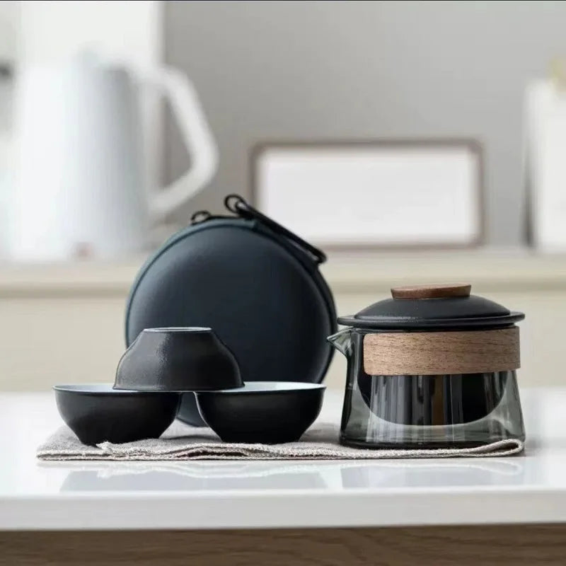 Teapot and Tea Cup Set Kit Household Tea Making Travel Tea Set Outdoor Portable Bag Chinese Tea Set Supplies 1 Bowl 3 Cup