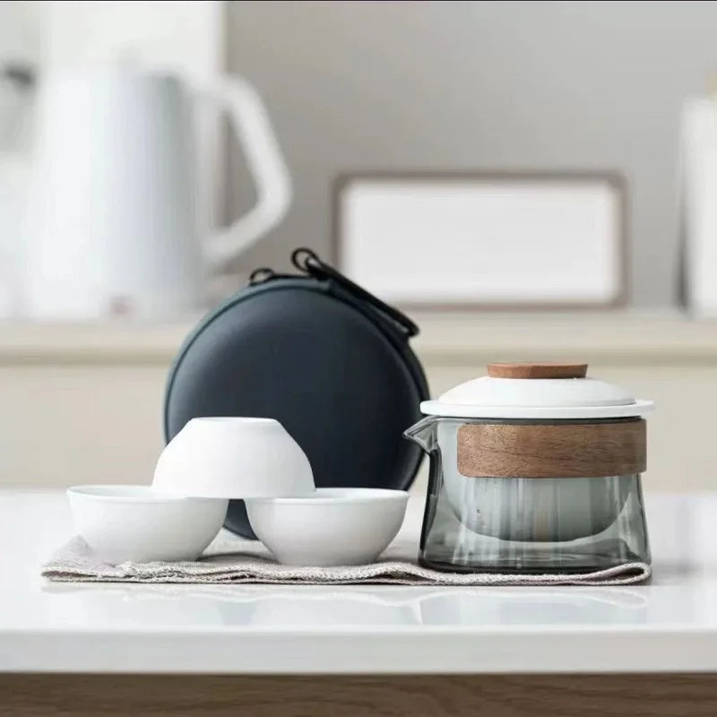 Teapot and Tea Cup Set Kit Household Tea Making Travel Tea Set Outdoor Portable Bag Chinese Tea Set Supplies 1 Bowl 3 Cup