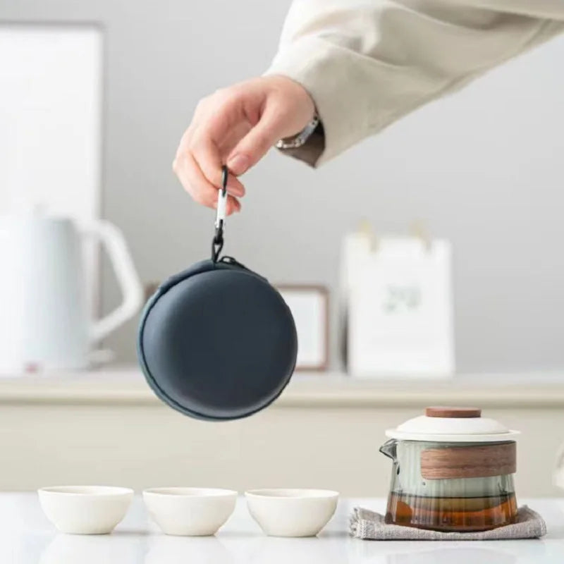 Teapot and Tea Cup Set Kit Household Tea Making Travel Tea Set Outdoor Portable Bag Chinese Tea Set Supplies 1 Bowl 3 Cup