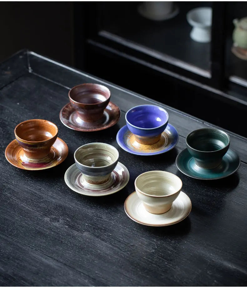 Chinese Retro Coffee Cups and Saucers Concentrated Latte Flower Cups Ceramic Cups Creative Coffee Cups Household Tea Sets