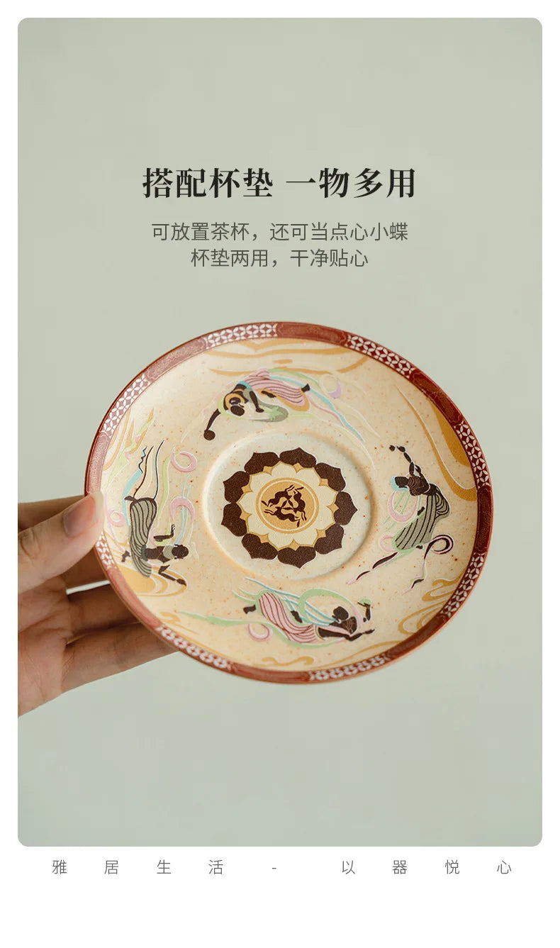 200ml Dunhuang Culture Coffee Cup Set Zen Ceramic Tea Cup Luxury Mug With Spoon Tea Maker Personalized Mug Tea Services Ornament