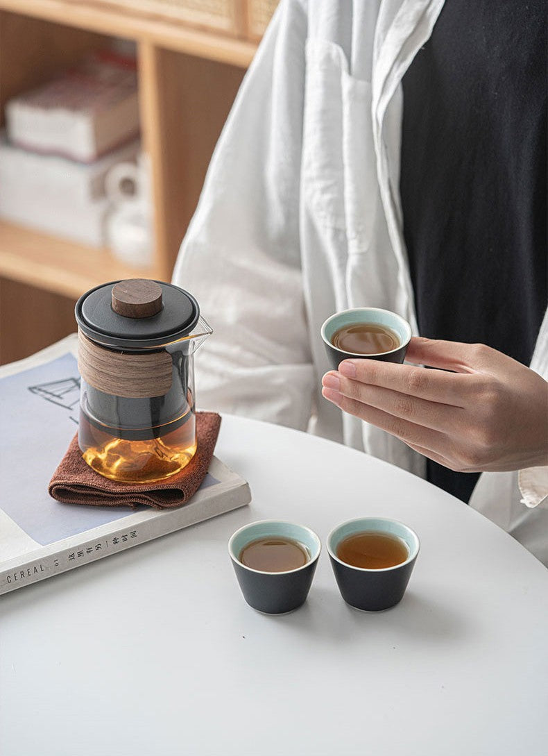 Retro Black Pottery Tea Set 1 Pot 3 Cups High Temperature Resistant Ceramic Travel Teaware With Carring Case Tea Set Accessories