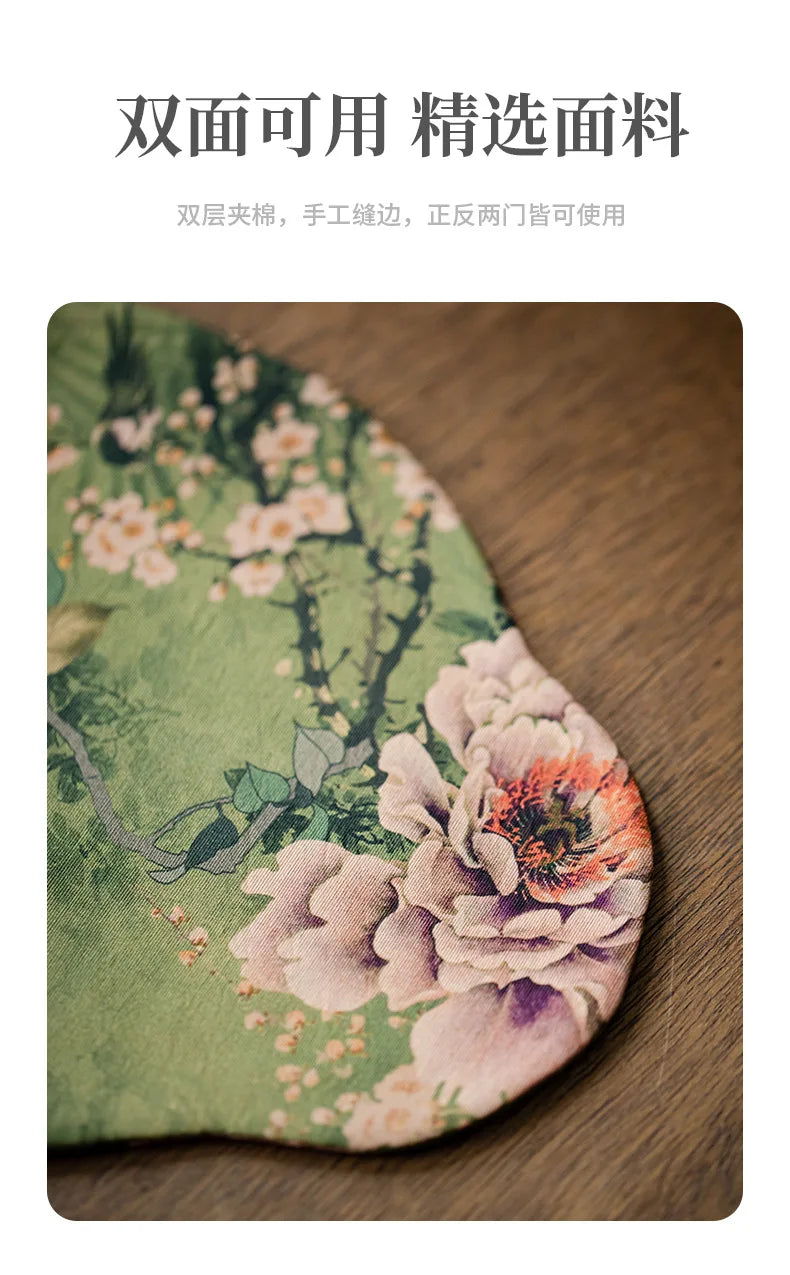 Chinese Juan Silk Watered Gauze Tea Table Mats Cloud Double Sided Absorbent Clay Tea Mat Waterproof Tea Table Cloth Tea Services