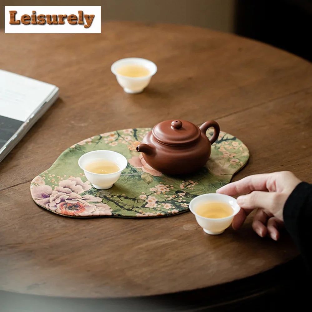 Chinese Juan Silk Watered Gauze Tea Table Mats Cloud Double Sided Absorbent Clay Tea Mat Waterproof Tea Table Cloth Tea Services