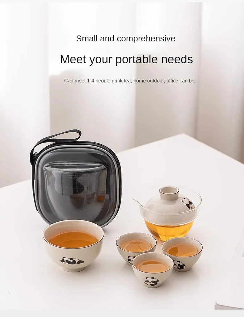 Travel Cute Little Panda Tea Pot Quick Cup Tea Set
