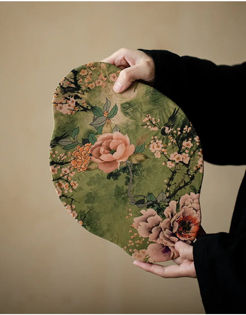 Chinese Juan Silk Watered Gauze Tea Table Mats Cloud Double Sided Absorbent Clay Tea Mat Waterproof Tea Table Cloth Tea Services