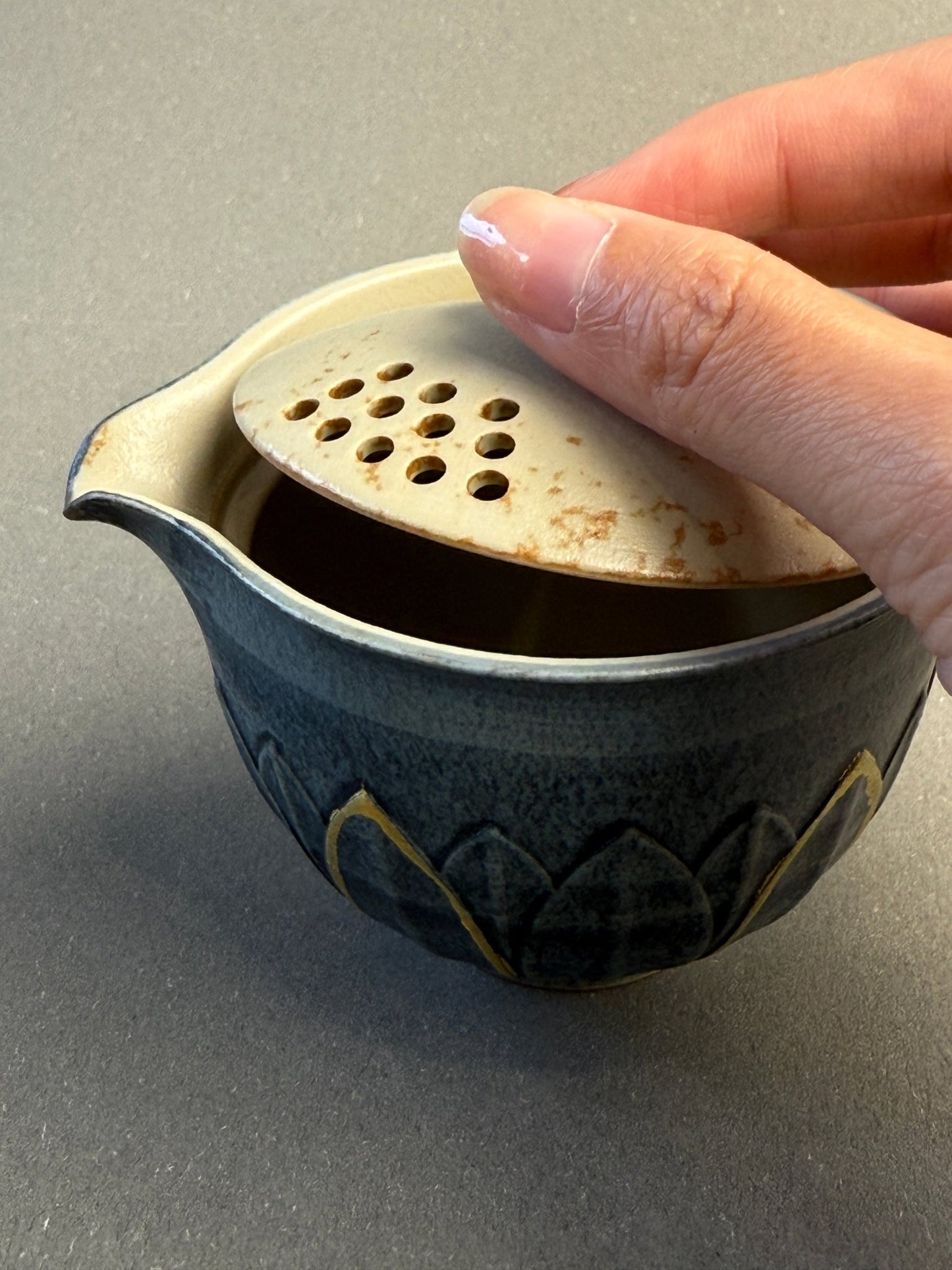Blue - Grey Relief Lotus Petal Portable Tea Set - Moonlight Friday
