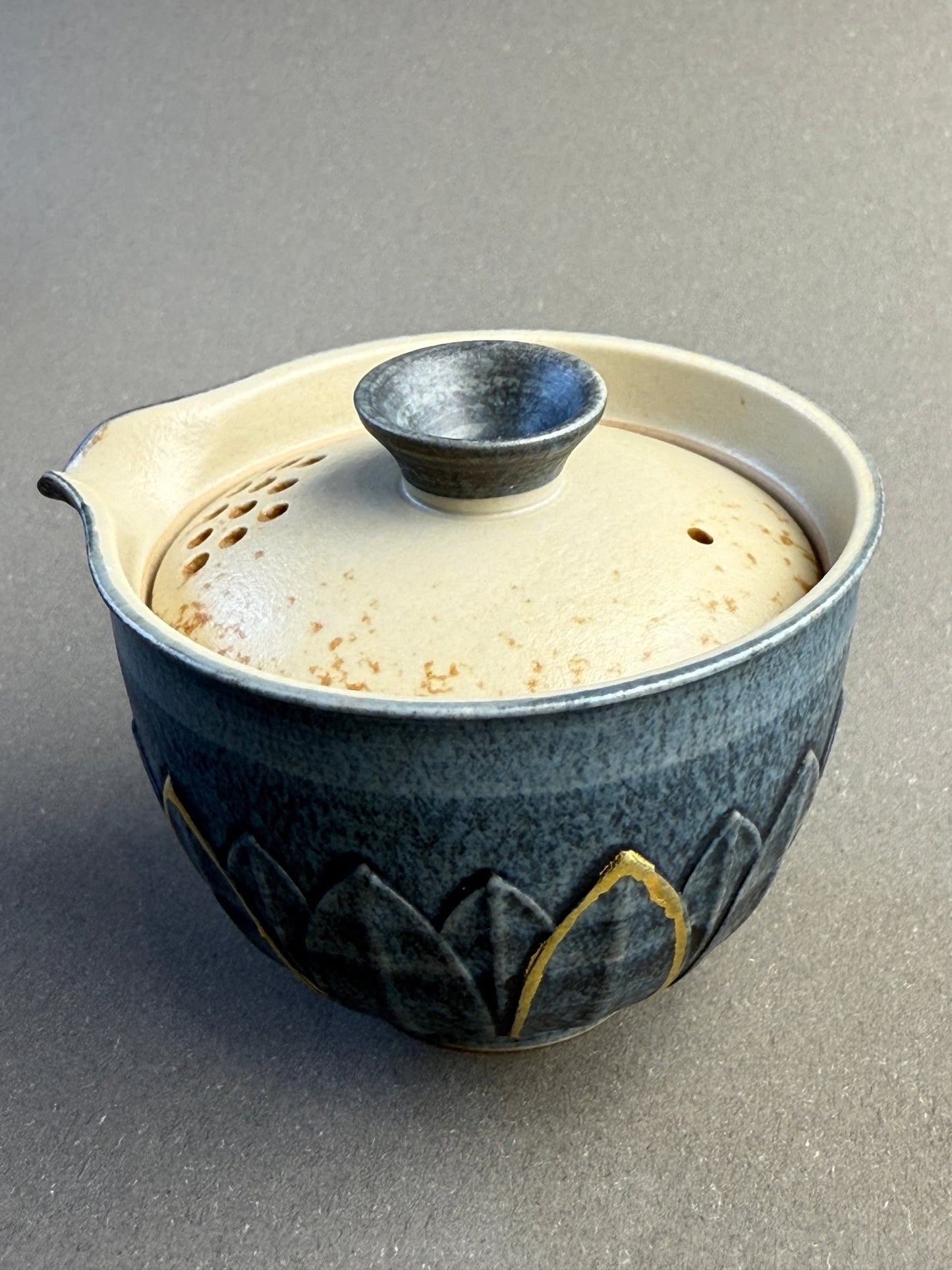 Blue - Grey Relief Lotus Petal Portable Tea Set - Moonlight Friday