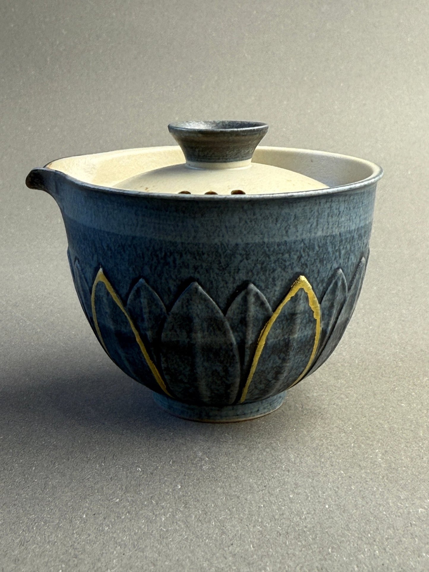 Blue - Grey Relief Lotus Petal Portable Tea Set - Moonlight Friday