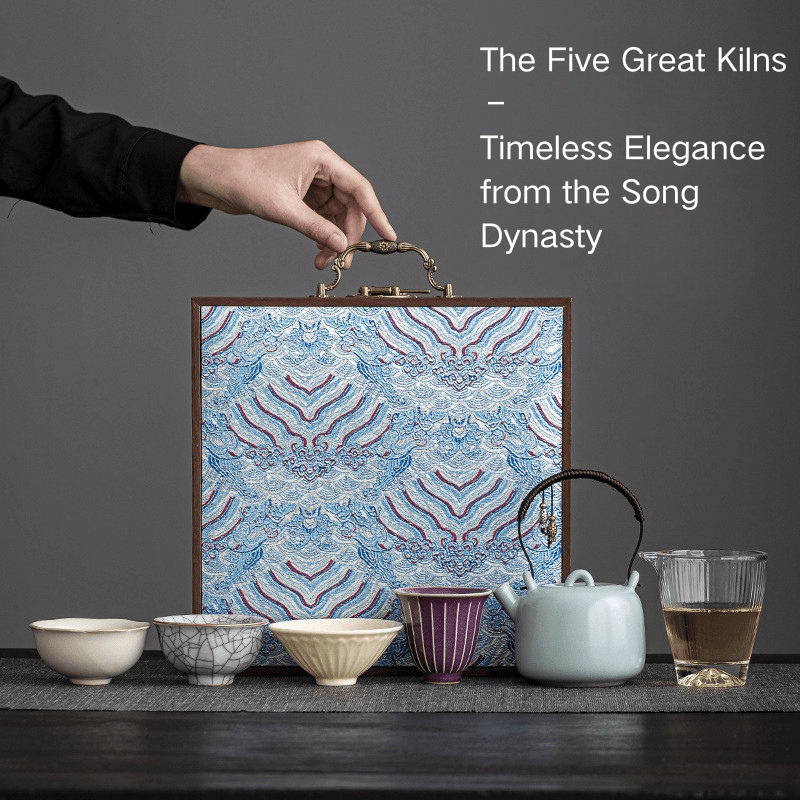 Five Great Kilns Handle-Pot Teaset Gift Hamper Set, Ru / Jun / Ge / Guan / Ding Kiln,Ideal Corporate Gift for Christmas, Birthday, Housewarming, or Business Occasions - Moonlight Friday