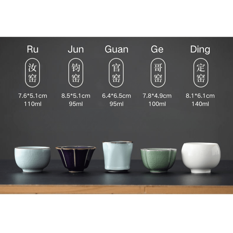 Five Great Kilns Master Teacup Set, Ru / Jun / Ge / Guan / Ding Kiln,Ideal Corporate Gift for Christmas, Birthday, Housewarming, or Business Occasions - Moonlight Friday