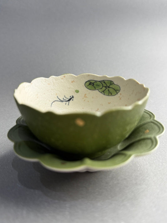 Lotus Pond Green Tea Cup & Tray Set - Moonlight Friday