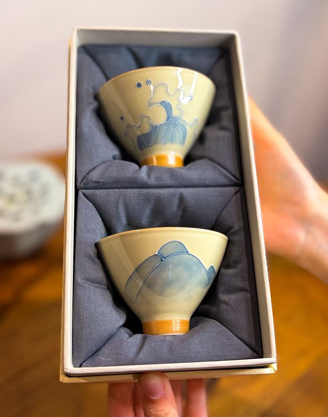 Mountains and Seas Hand-painted pair cups -- Bamboo Hat Cup - Moonlight Friday