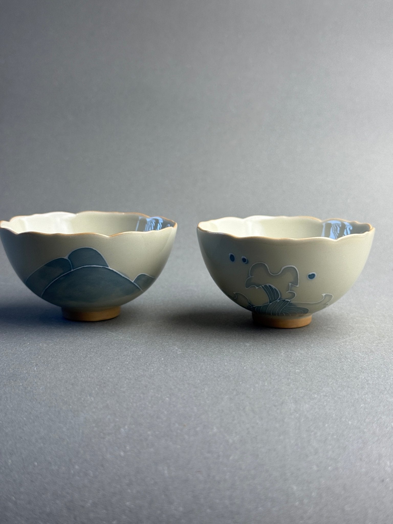 Mountains and Seas Hand - painted pair cups - Floral Rim Cup - Moonlight Friday