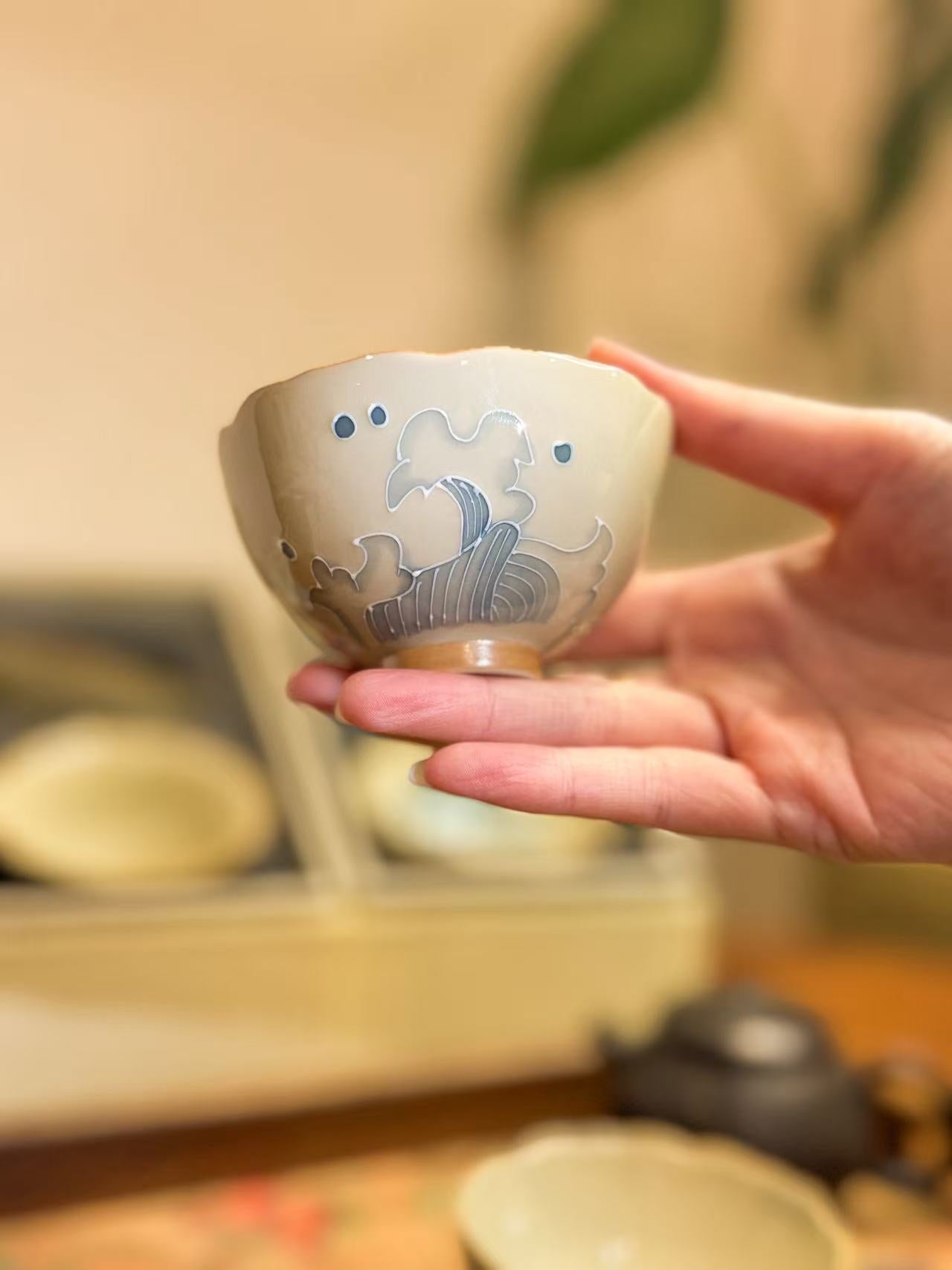 Mountains and Seas Hand-painted pair cups -- Floral Rim Cup - Moonlight Friday