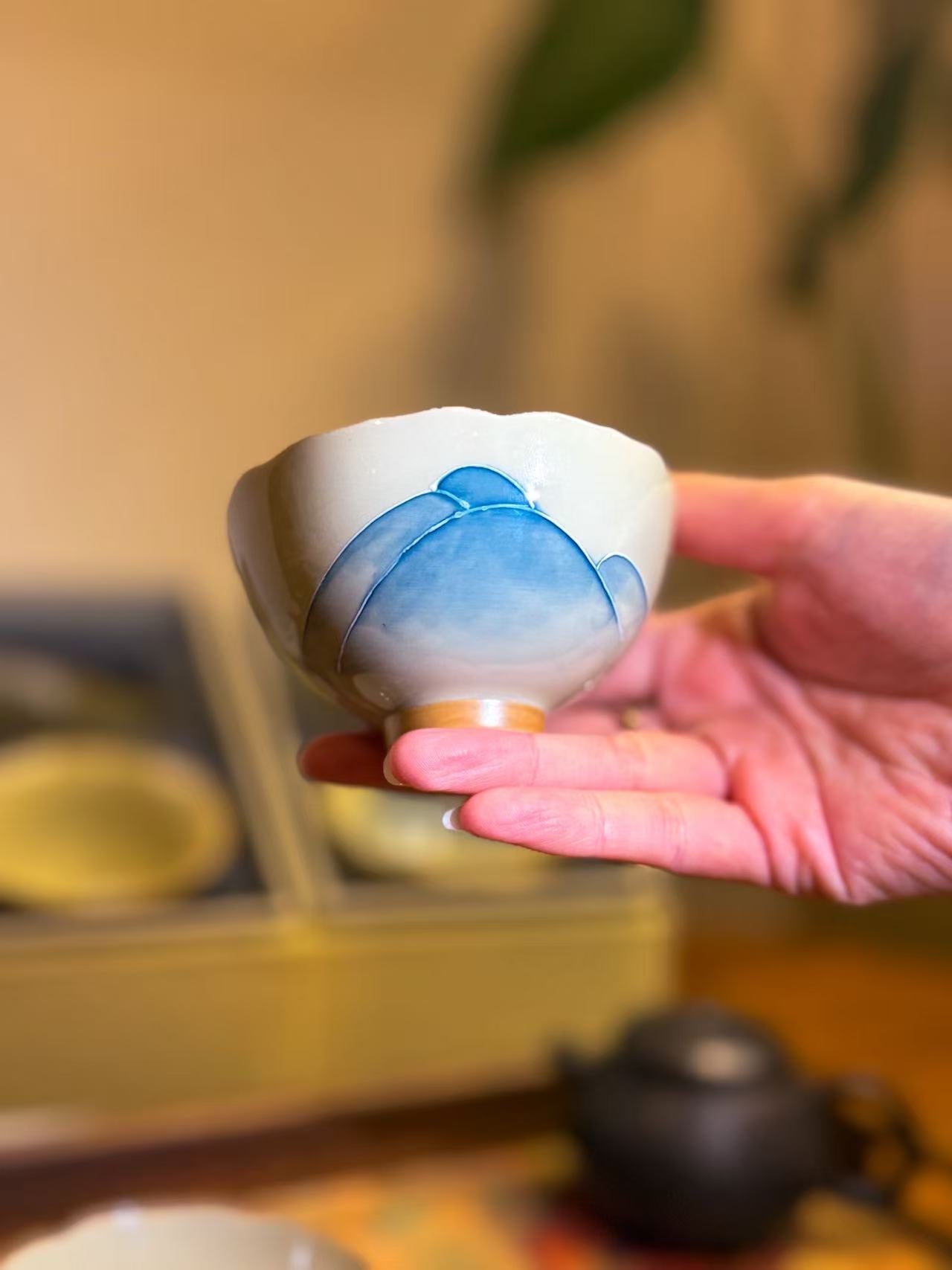 Mountains and Seas Hand-painted pair cups -- Floral Rim Cup - Moonlight Friday