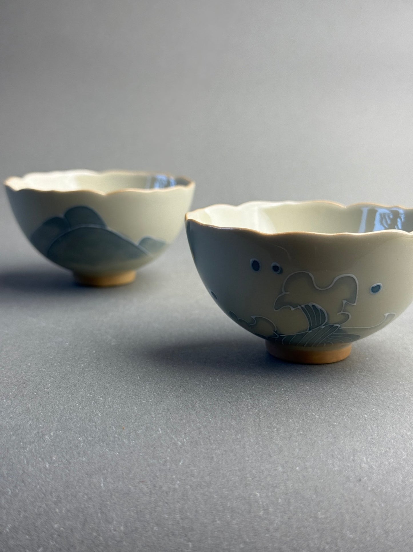 Mountains and Seas Hand - painted pair cups - Floral Rim Cup - Moonlight Friday