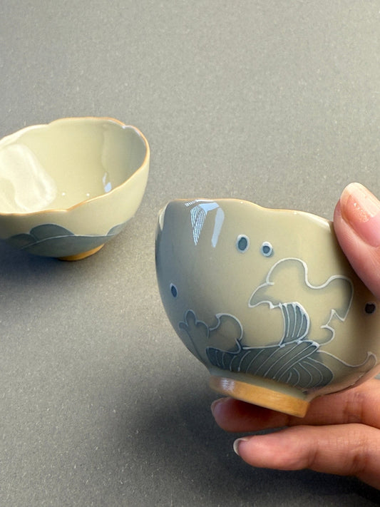 Mountains and Seas Hand - painted pair cups - Floral Rim Cup - Moonlight Friday