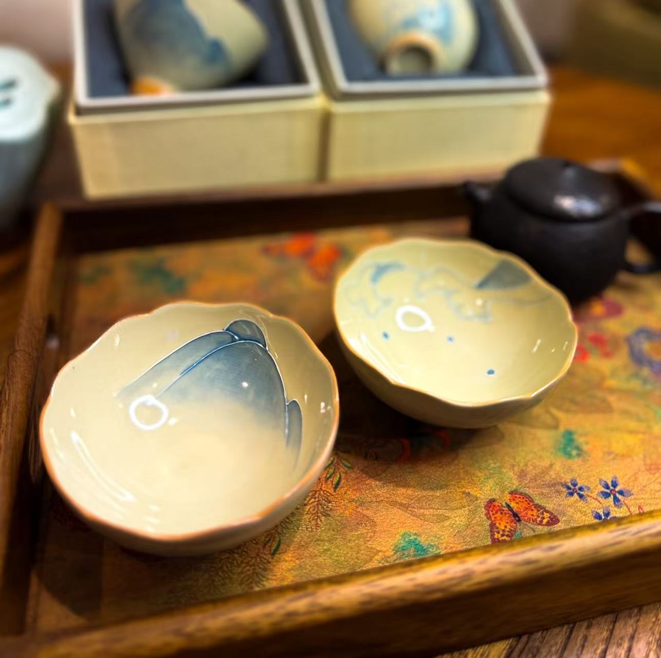 Mountains and Seas Hand-painted pair cups -- Wide Rim Cup - Moonlight Friday