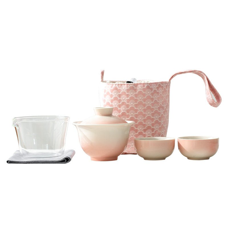 Portable Plant Ash Glaze Tea Set for 1-2 People, Ceramic / Glass, Carry Case Included - Moonlight Friday