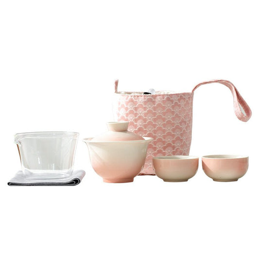 Portable Plant Ash Glaze Tea Set for 1-2 People, Ceramic / Glass, Carry Case Included - Moonlight Friday
