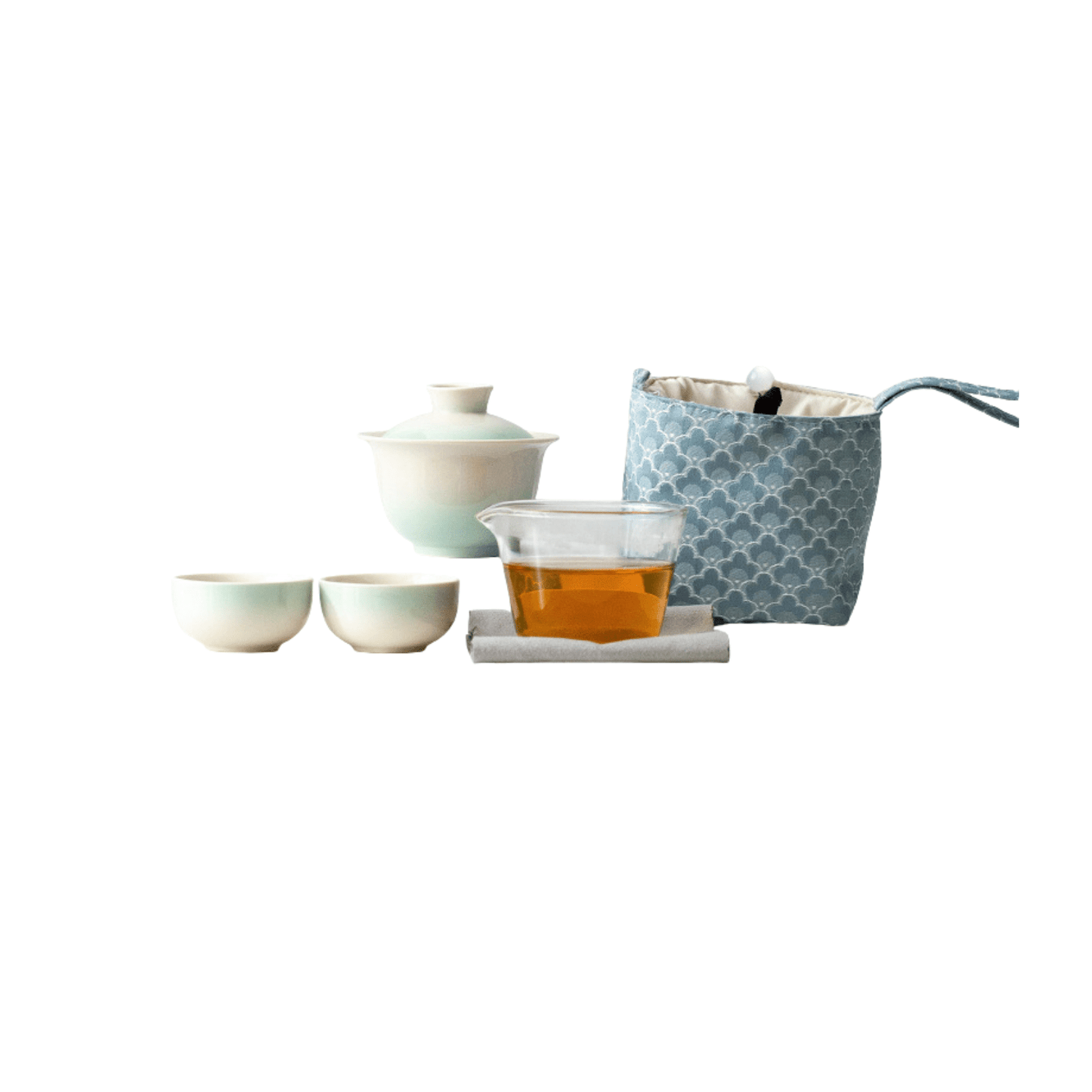 Portable Plant Ash Glaze Tea Set for 1-2 People, Ceramic / Glass, Carry Case Included - Moonlight Friday