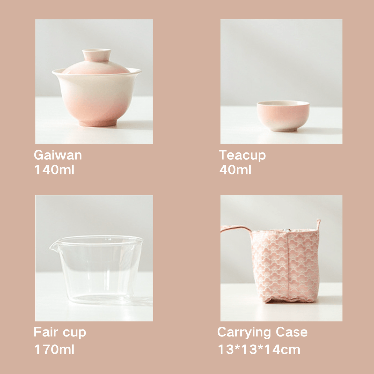 Portable Plant Ash Glaze Tea Set for 1-2 People, Ceramic / Glass, Carry Case Included - Moonlight Friday
