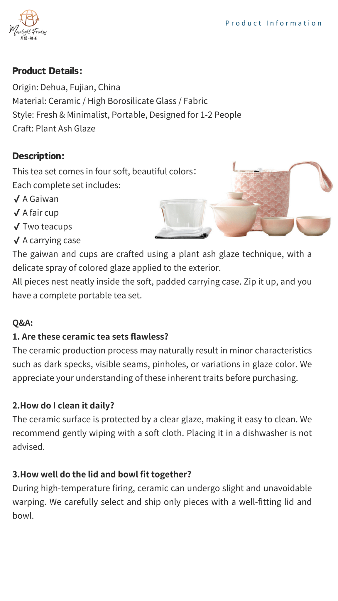 Portable Plant Ash Glaze Tea Set for 1-2 People, Ceramic / Glass, Carry Case Included - Moonlight Friday